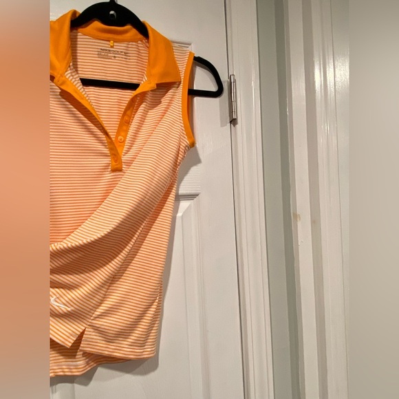 Nike Dri Fit Gold Size XS Sleeveless V Neck Collared Athletic Top Orange Stripes - Picture 7 of 10